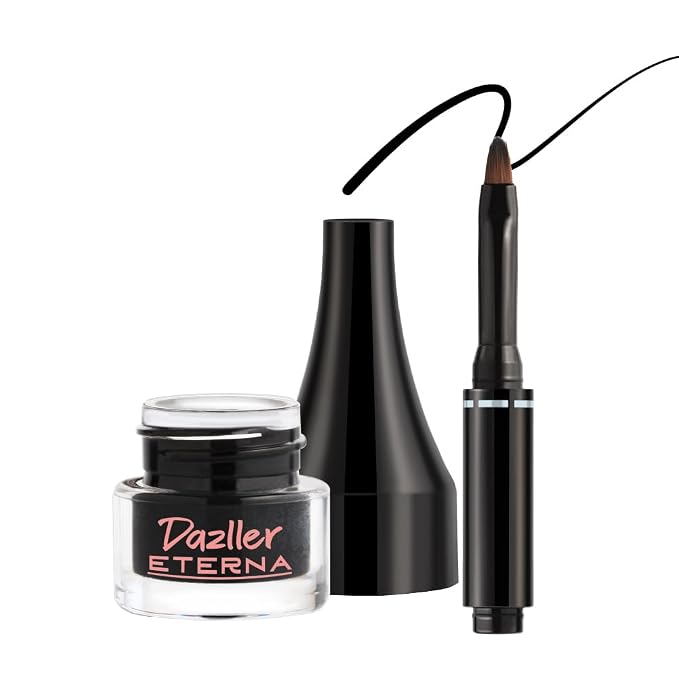 Dazller Eterna Eye Sensation Gel Eyeliner|Water-proof|Smudge-proof|Infused Herbal Extracts - Chamomile & Calendula|Flat Brush|Deep Matte Black|3g