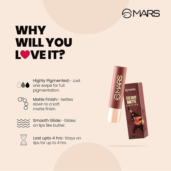 MARS Creamy Matte Lipstick 3.2gm (14 Sinful Salsa)