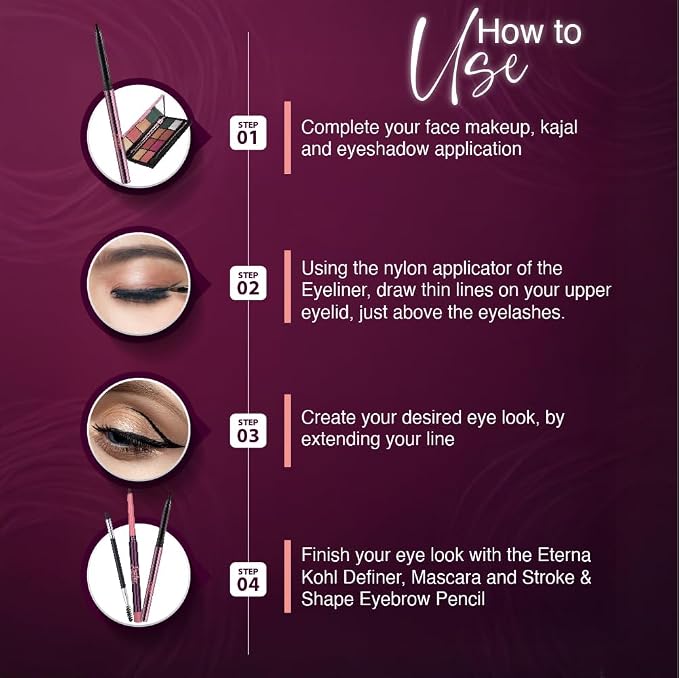 Dazller Eterna Eye Sensation Gel Eyeliner|Water-proof|Smudge-proof|Infused Herbal Extracts - Chamomile & Calendula|Flat Brush|Deep Matte Black|3g
