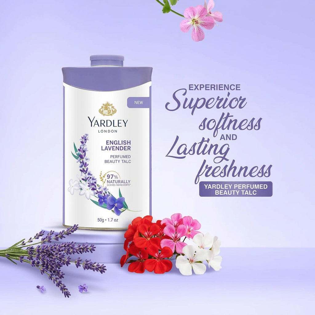 Yardley London English Lavender Perfumed Beauty Talc for Fragrant Glow ( 50g )