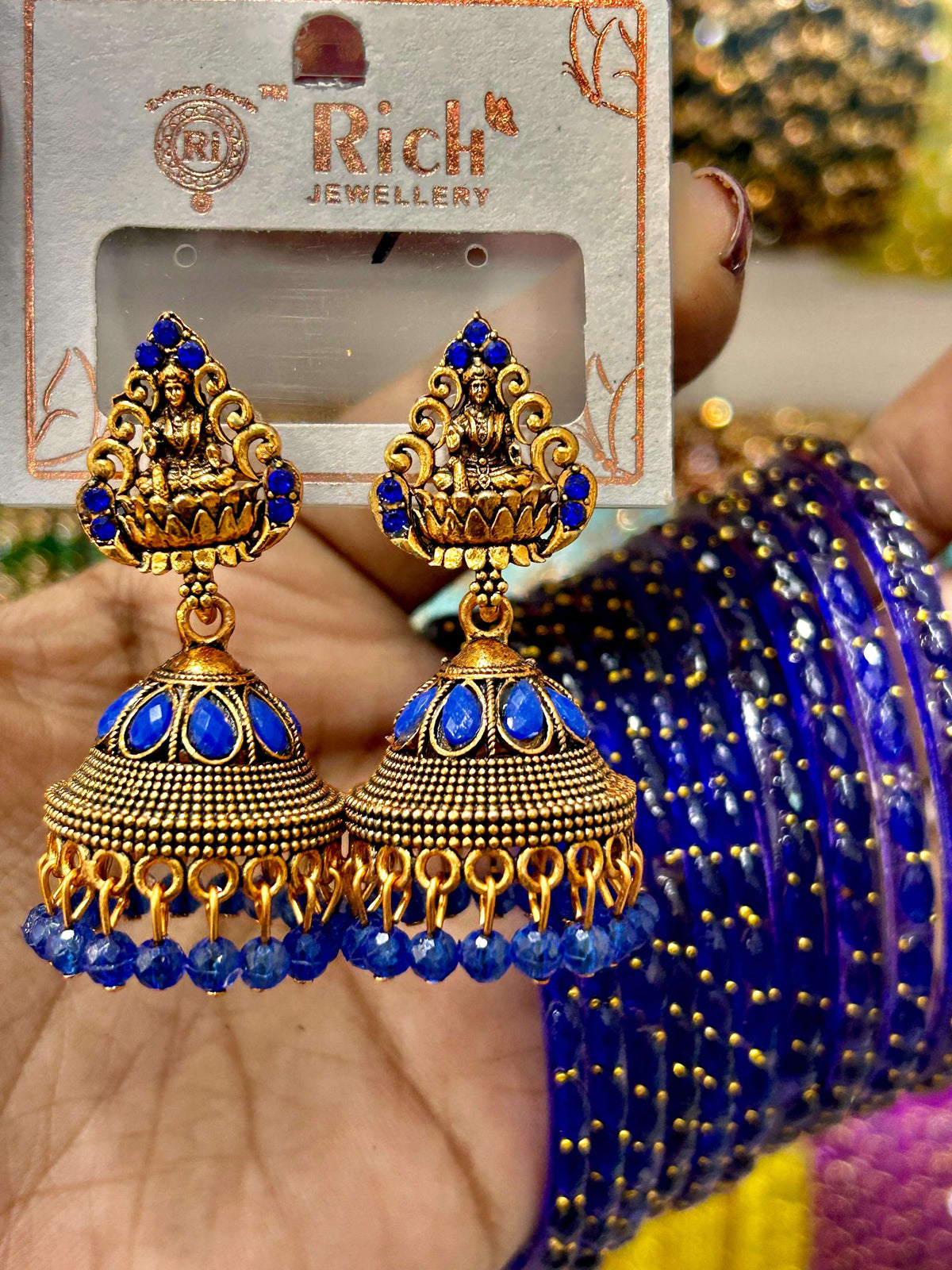 Blue Lakshmi Jhumka Bangle Set