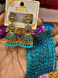 Sky Blue Peacock Jhumka & Bangles Combo