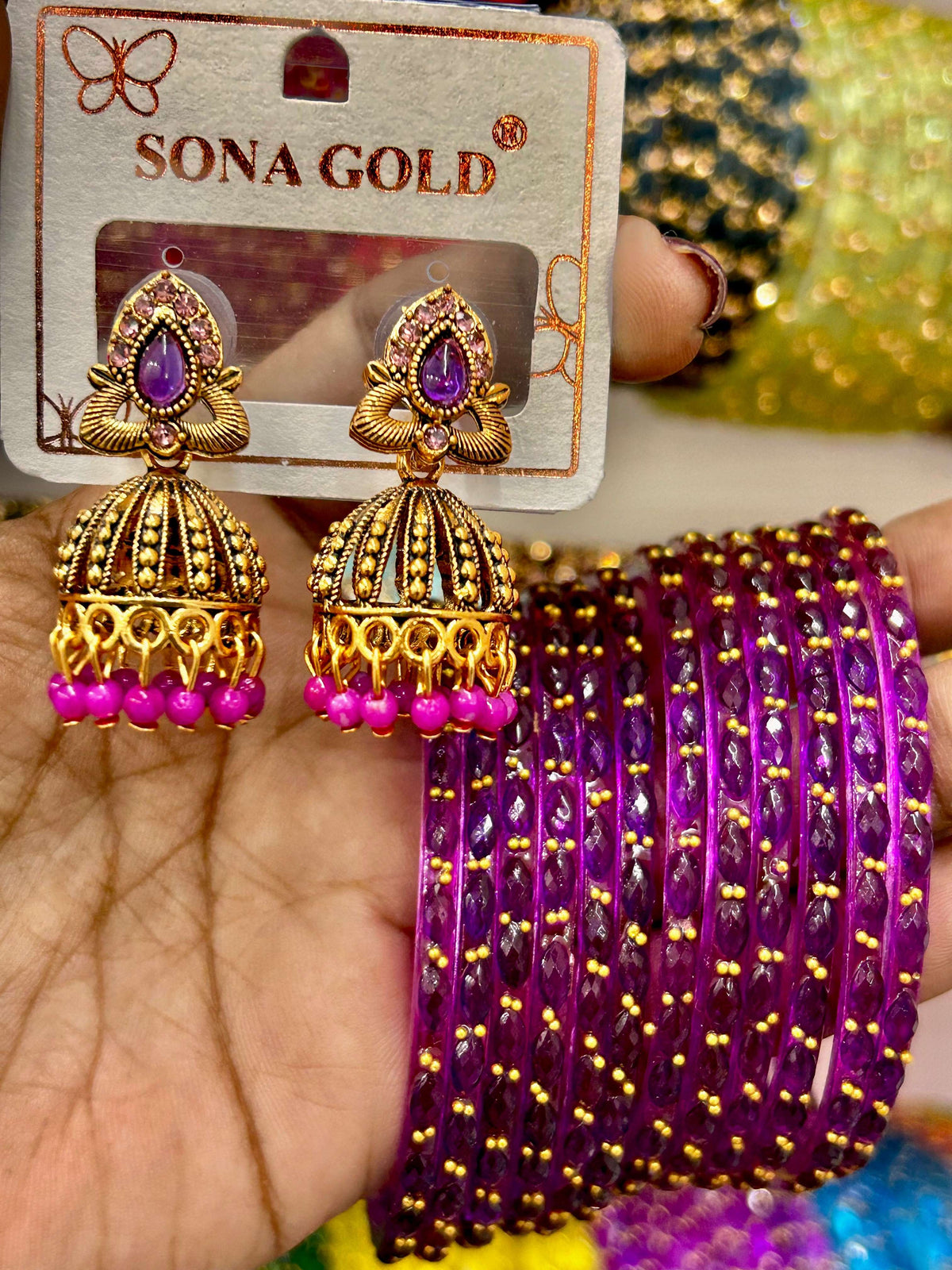 Purple Jhumka & Bangles Combo