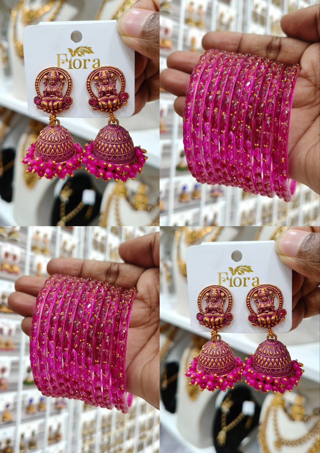 Rani Pink Lakshmi Jhumka Combo