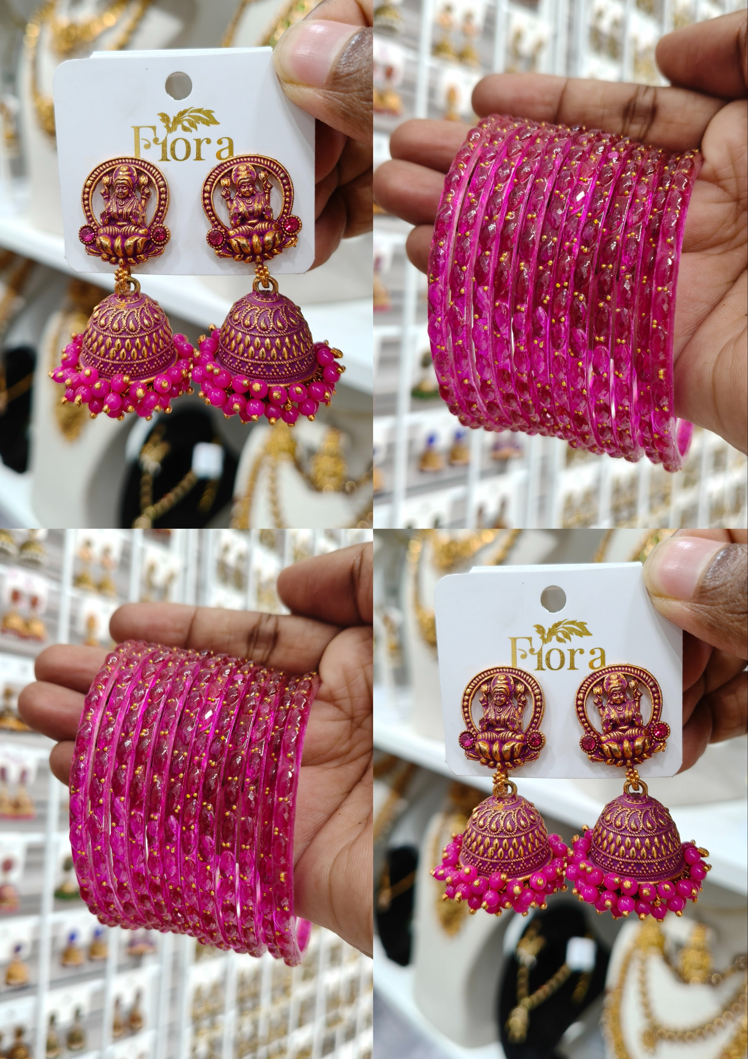 Rani Pink Lakshmi Jhumka Combo