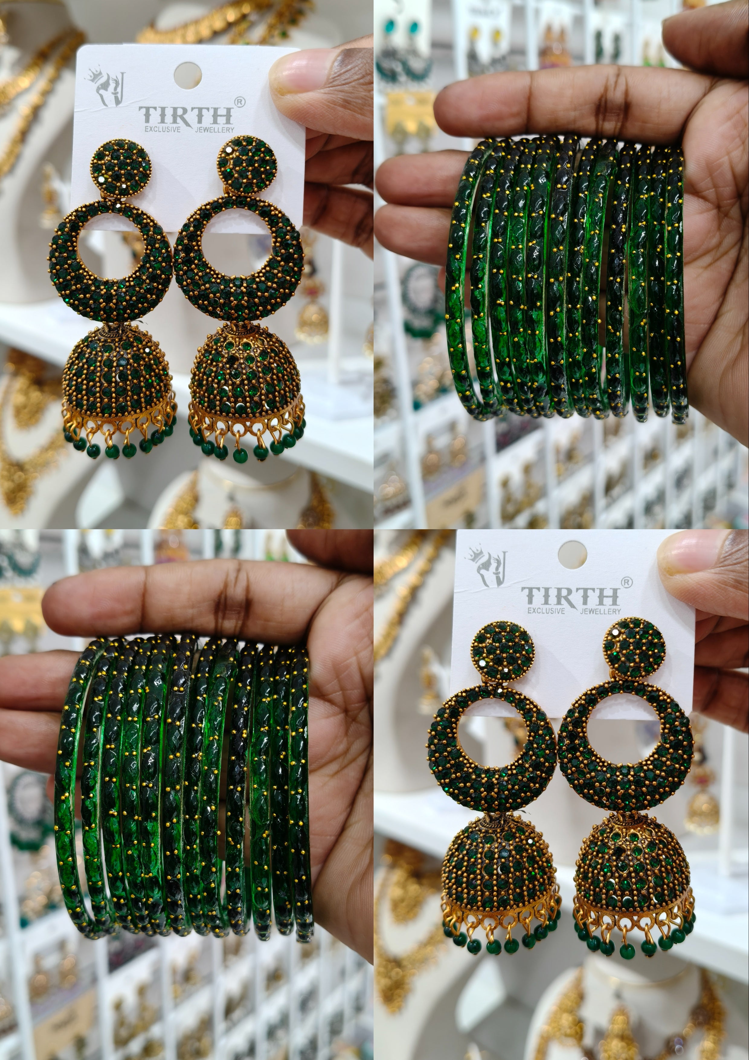Emerald Jhumki Bangle Set