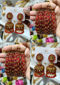 Red Stone Lakshmi Jhumka Bangle Combo