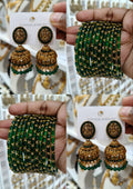 Green Stone Lakshmi Jhumka Bangle Combo