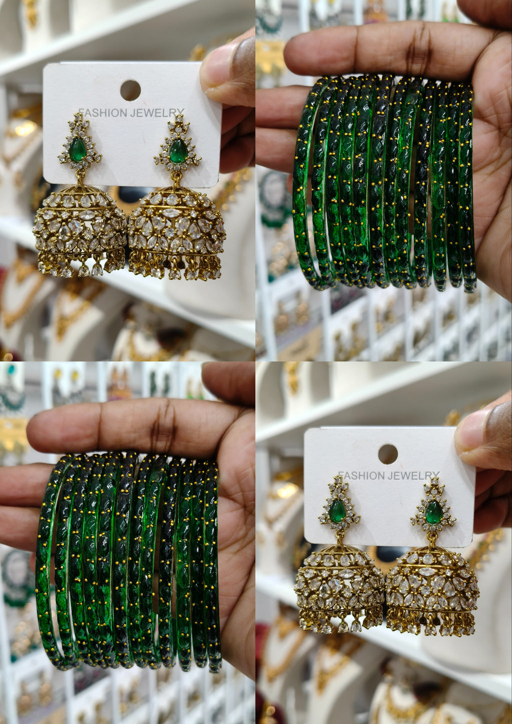 White Stone Jhumka & Bangles Combo