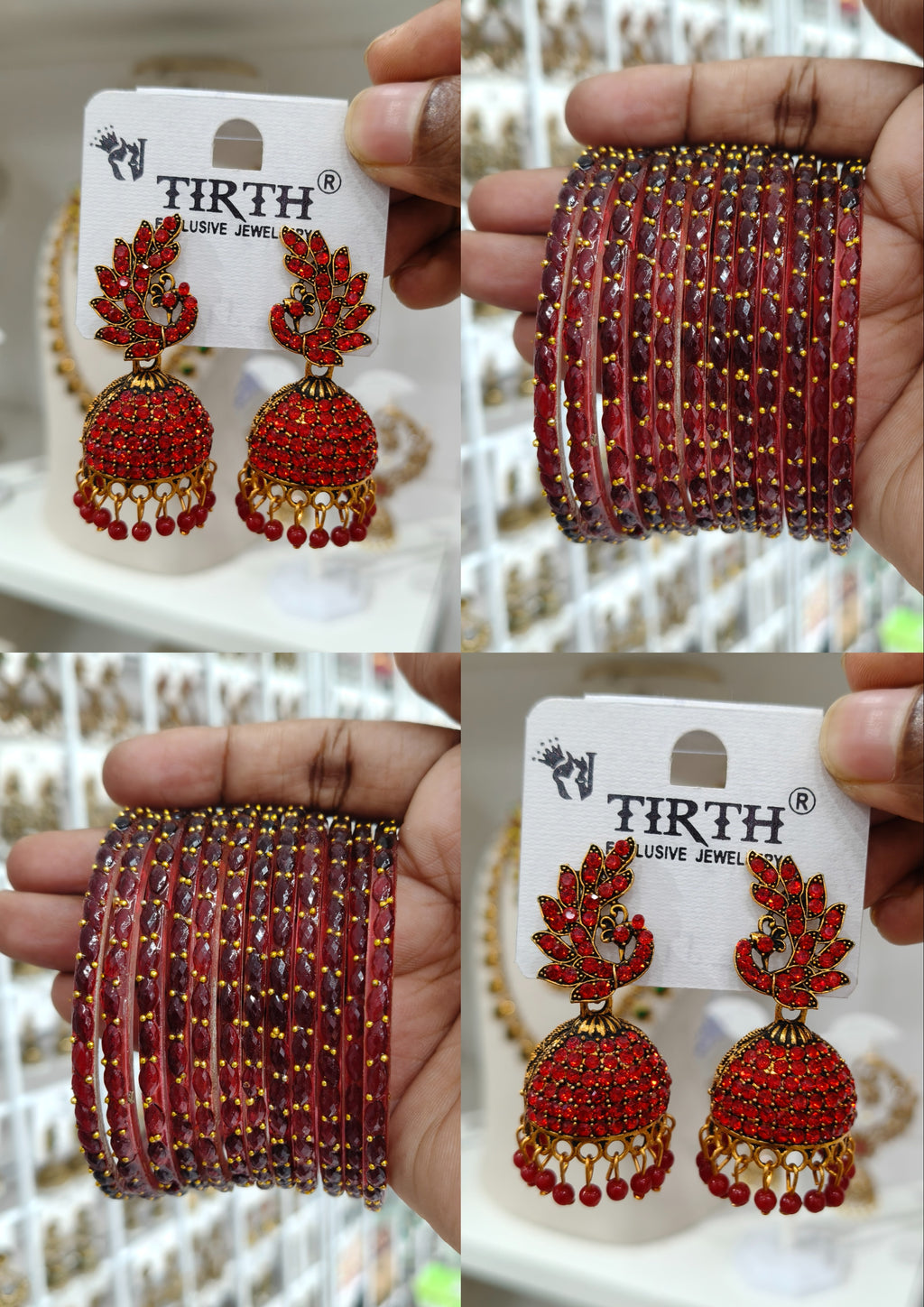 Red Jhumka Bangle Combo