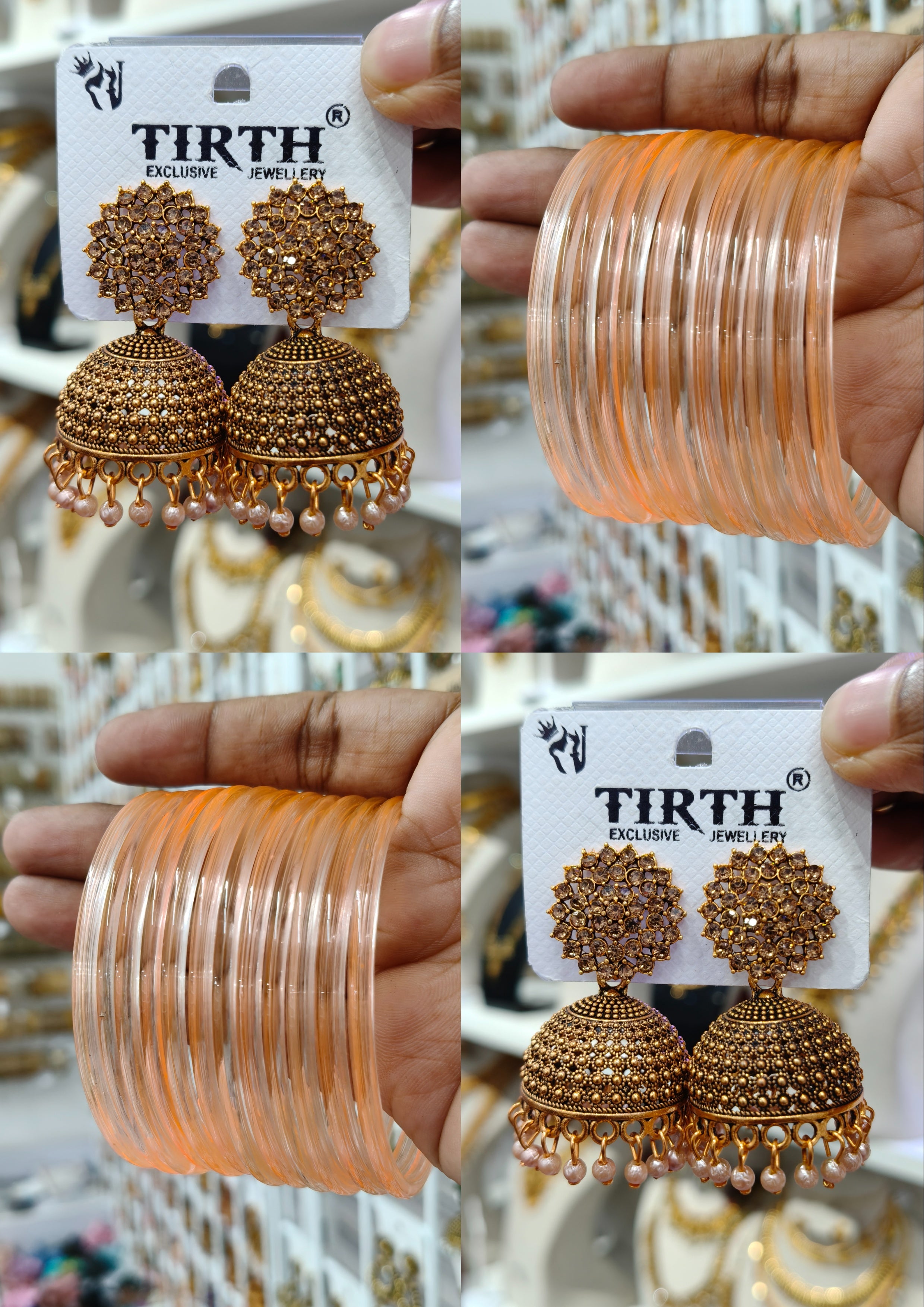 Peach Jhumka & Jelly Bangle Combo