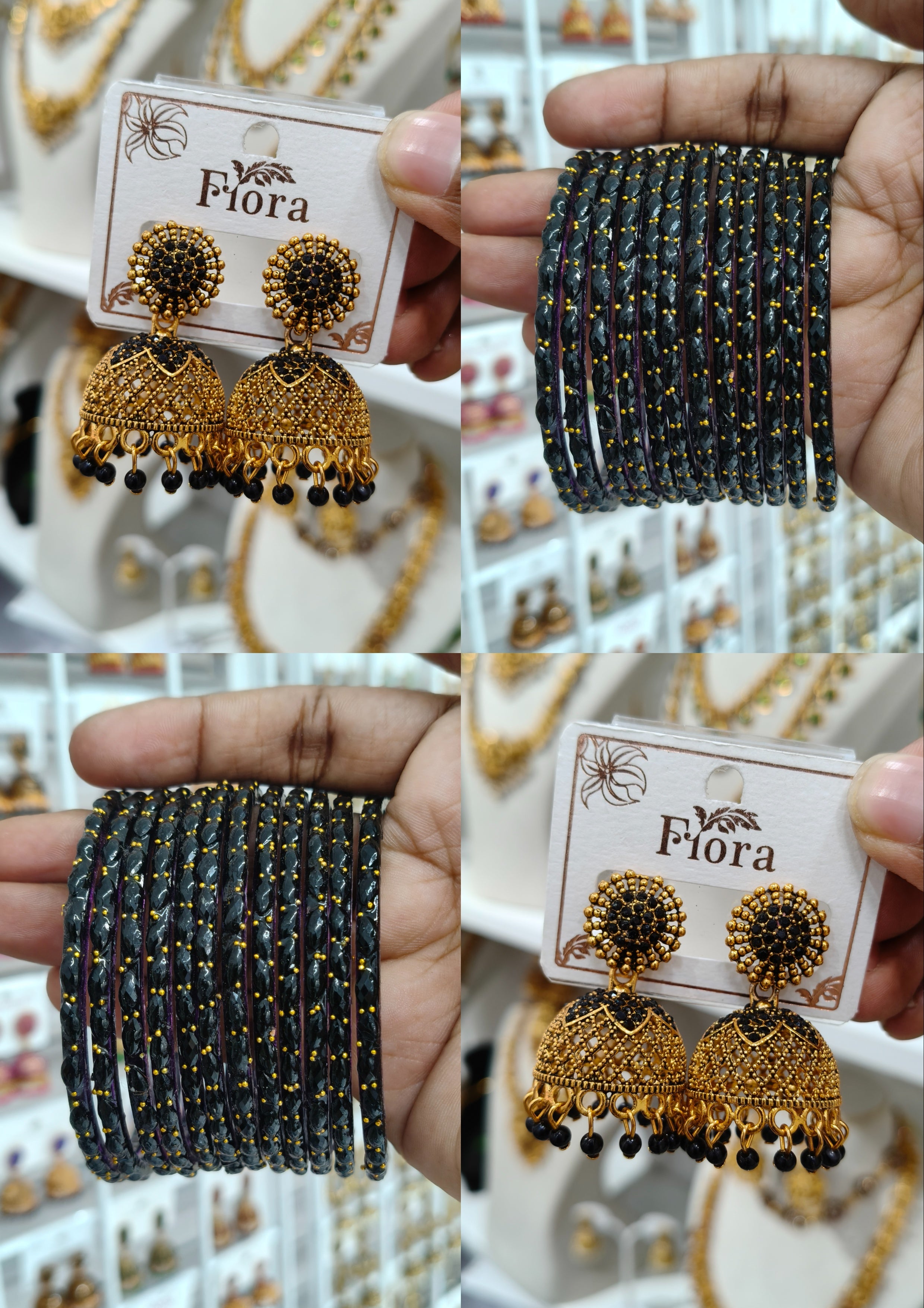 Black Stone Jhumka Bangle Combo