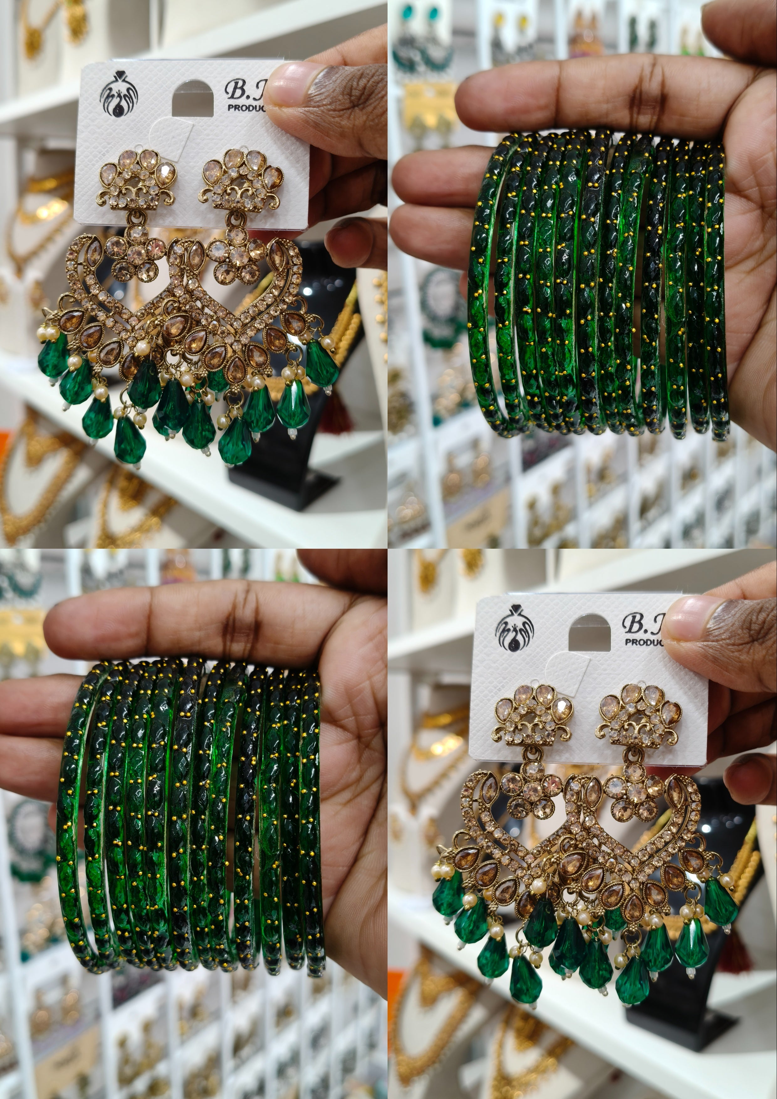 Emerald Drop Chandbali Bangle Combo
