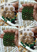 Emerald Chandbali Bangle Combo