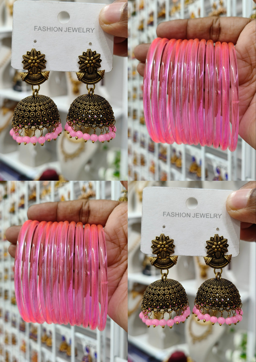Jhumka Pink & Jelly Bangle Combo