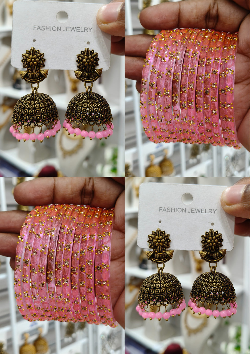Pink Jhumka Bangle Combo