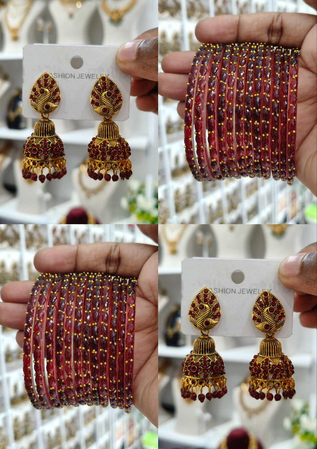 Maroon Peacock Jhumka Bangle Combo