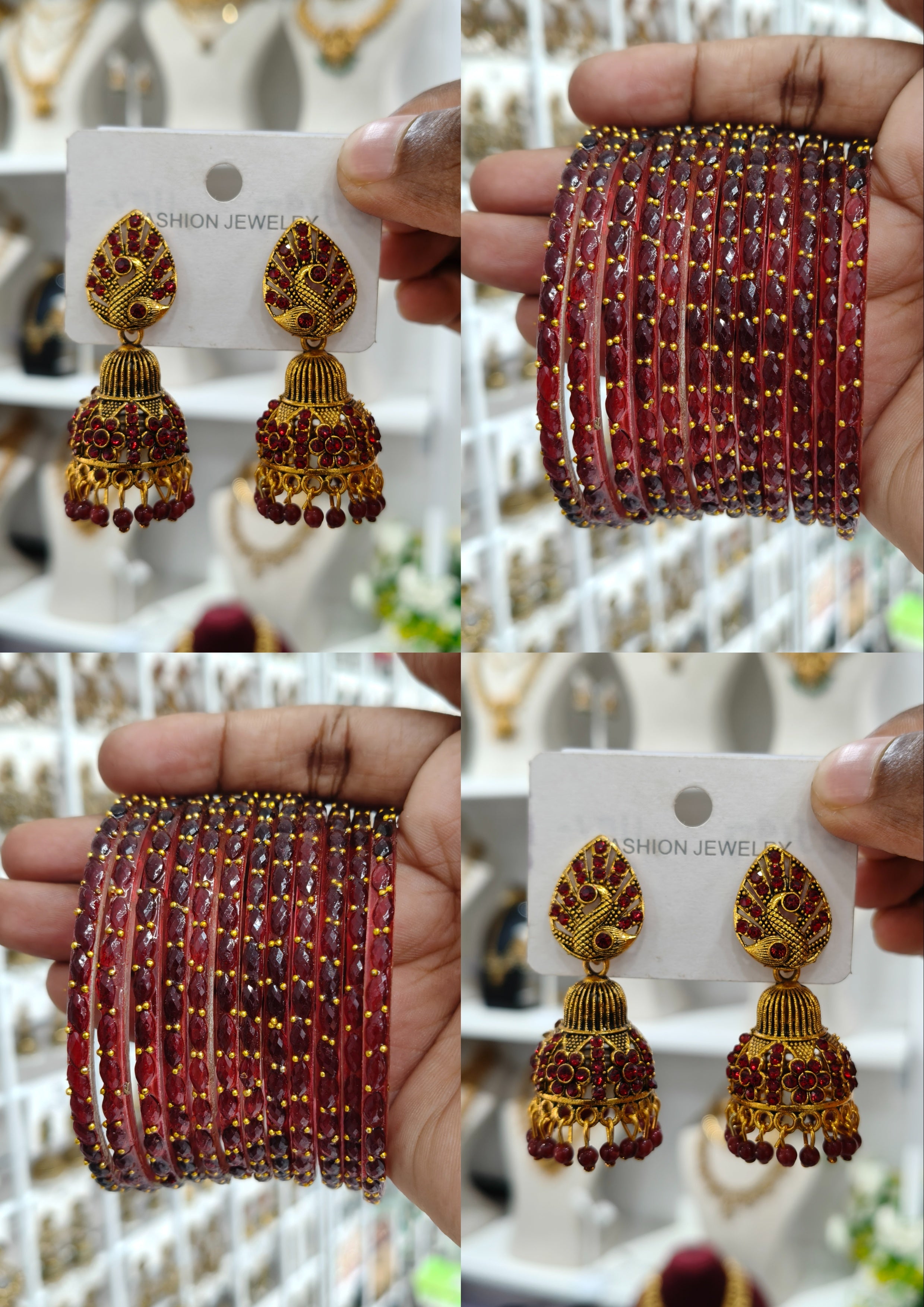 Maroon Peacock Jhumka Bangle Combo