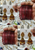 Maroon Peacock Jhumka Jelly Bangle Combo