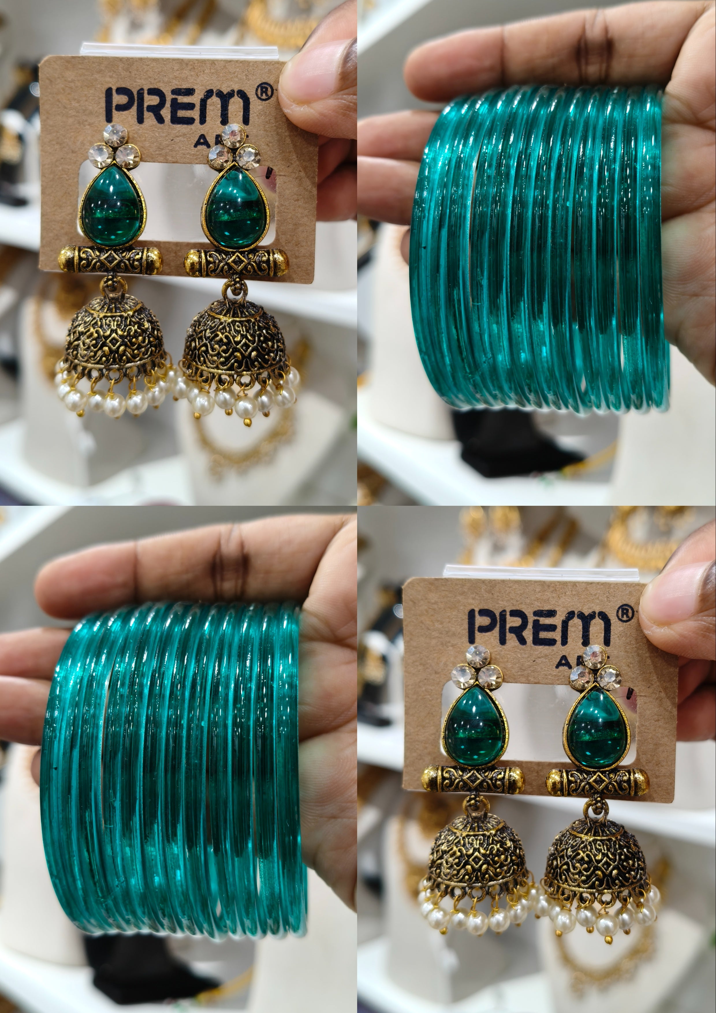 Teal Green Jhumka Bangle Combo