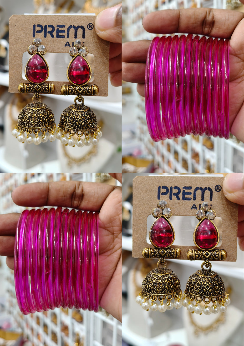 Rani Pink Jhumka Bangle Combo