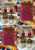Rani Pink Stone Jhumka Bangle Combo