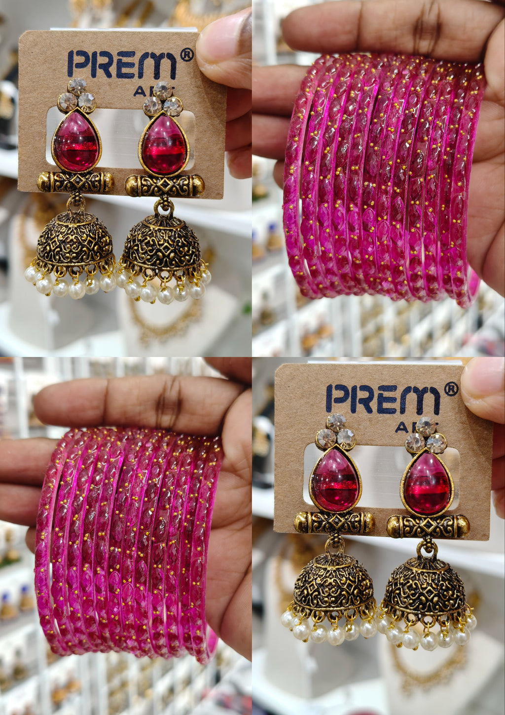 Rani Pink Jhumka Bangle Combo