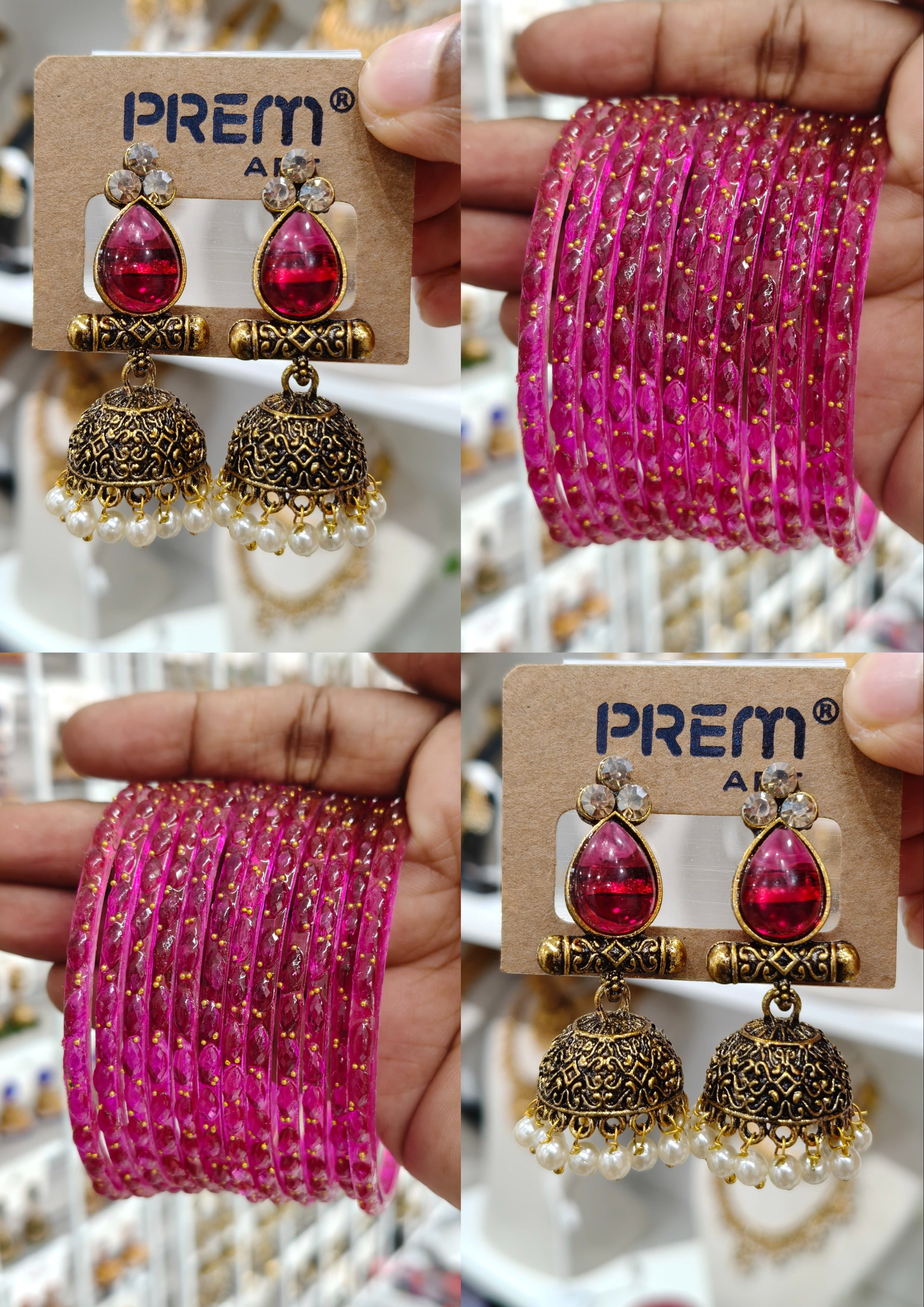 Rani Pink Jhumka Bangle Combo