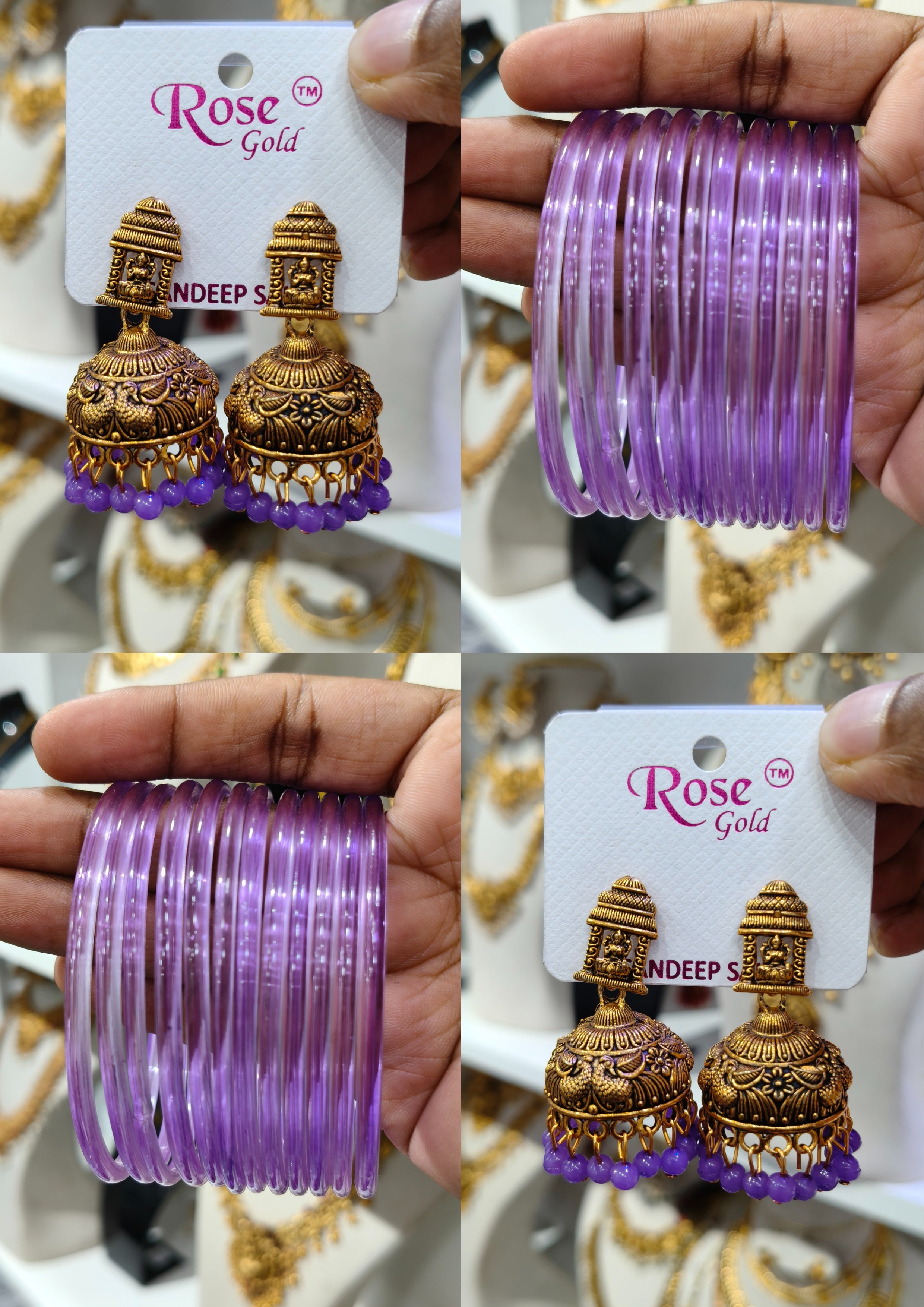 Purple Peacock Jhumka Bangle Combo