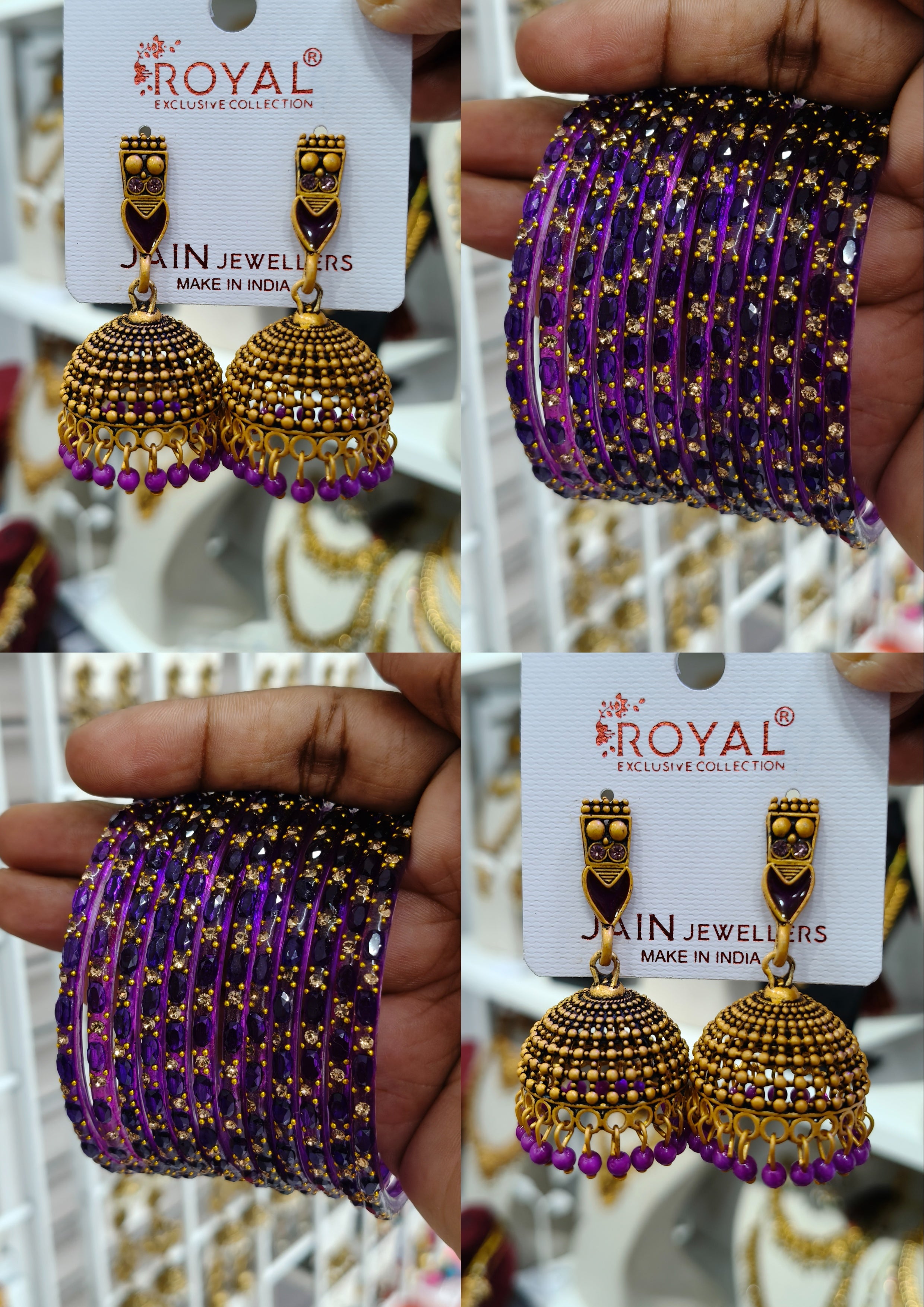 Purple Stone Jhumka Bangle Combo