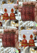 Red Stone Jhumka Bangle Combo