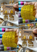 Yellow Stone Jhumka Bangle Combo