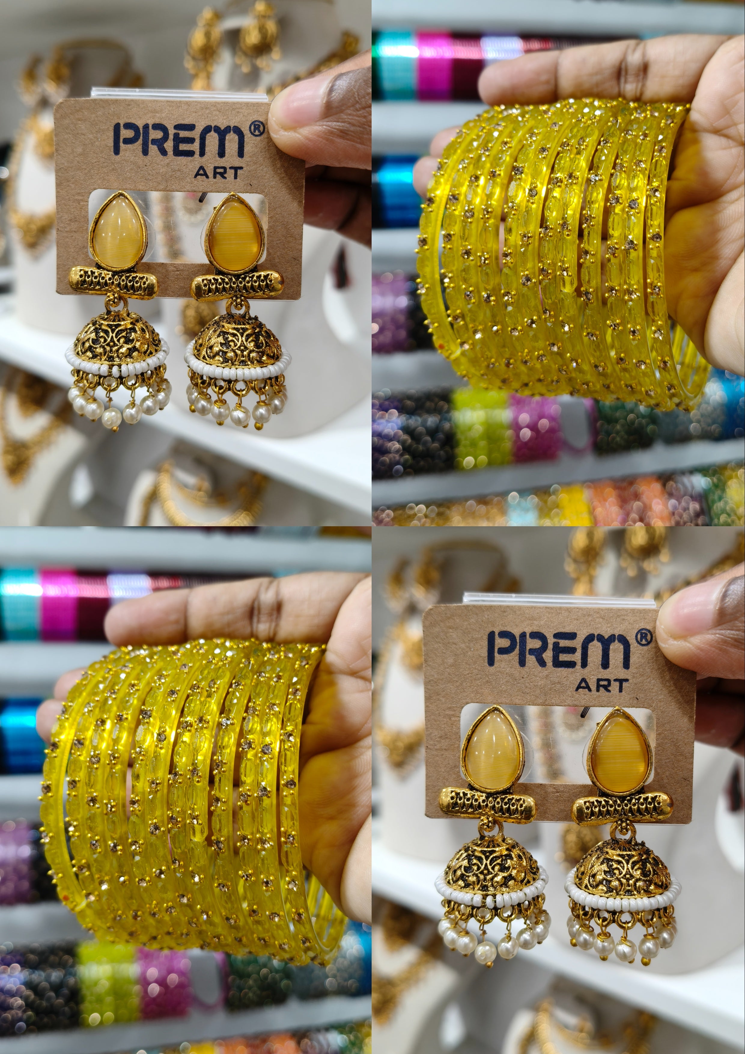 Yellow Stone Jhumka Bangle Combo