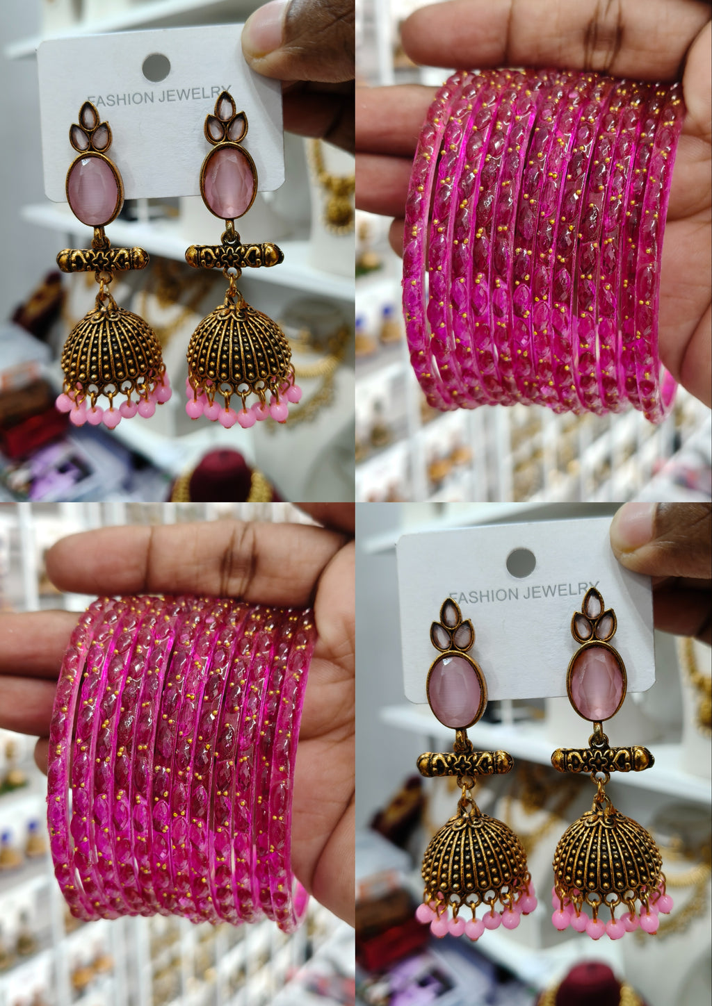 Pink Blossom Jhumka Set