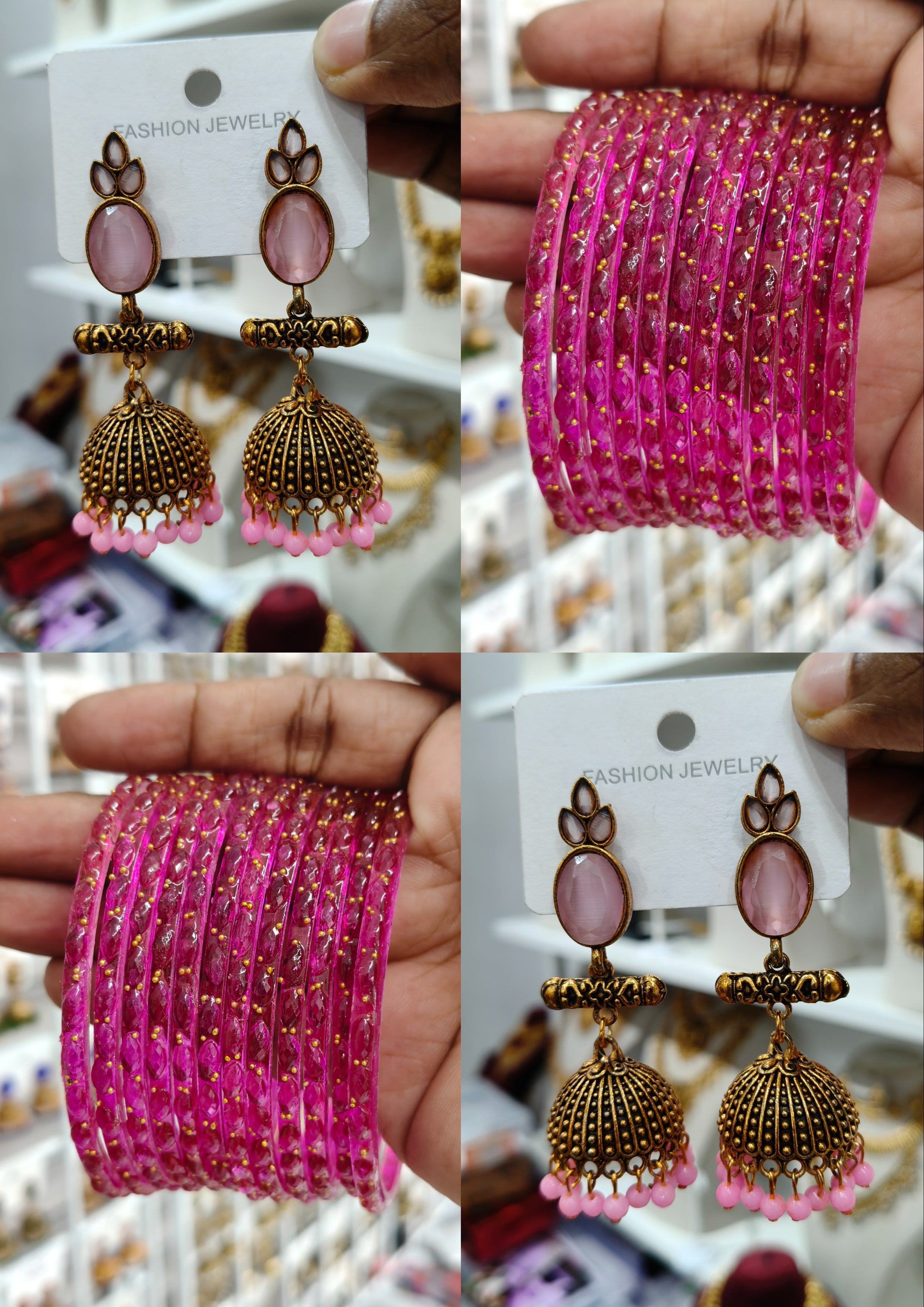 Pink Blossom Jhumka Set